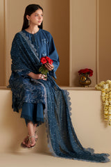 COBALT SILK-3PC CHIKANKARI SUIT