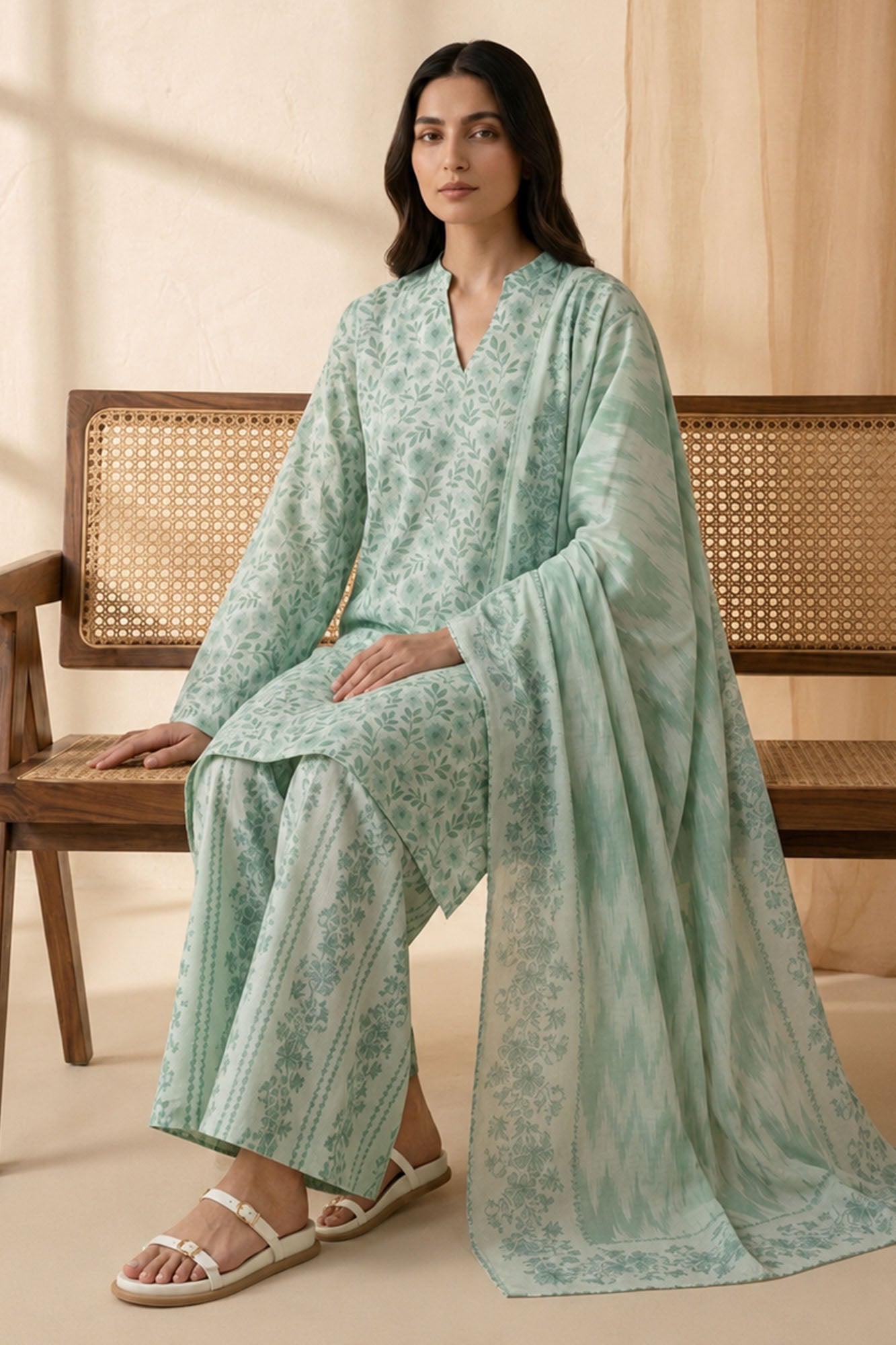MINT BLOOM-3 PIECE PRINTED LAWN SUIT