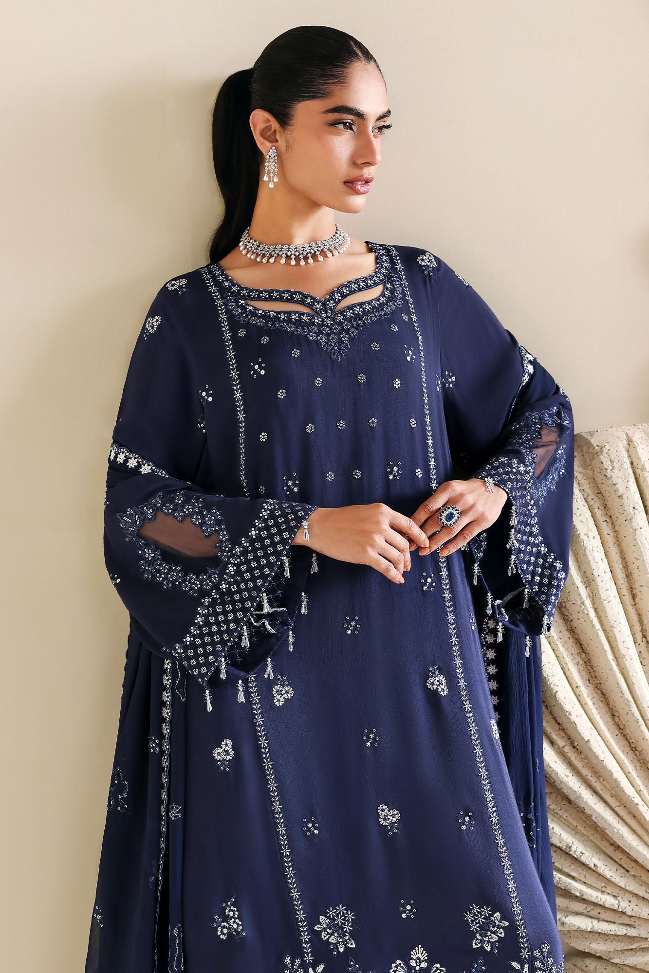 INDIGO MUSE-3PC SILK EMBROIDERED SUIT