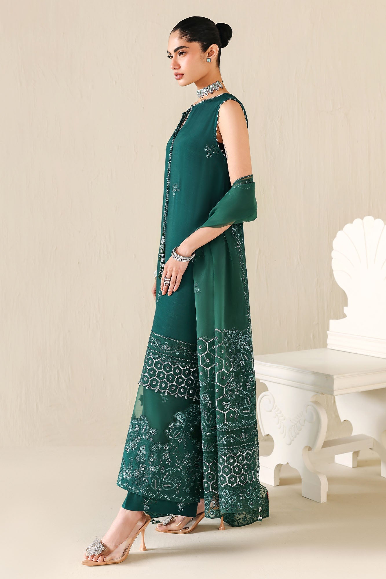 EMERALD MOSS-3PC SILK EMBROIDERED SUIT