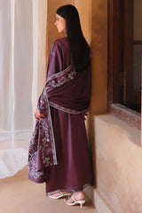 MULBERRY BROWN-3PC SATIN EMBROIDERED SUIT