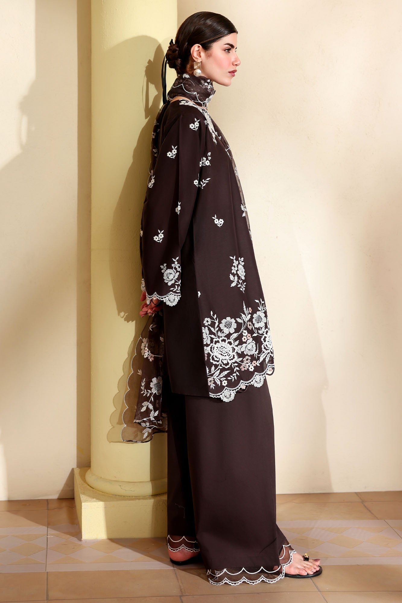 SEPIA DARK-3PC EMBROIDERED LAWN SUIT