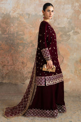 CRIMSON FLARE-3PC VELVET EMBROIDERED SUIT