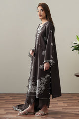 SEAL BROWN-3PC EMBROIDERED SUIT