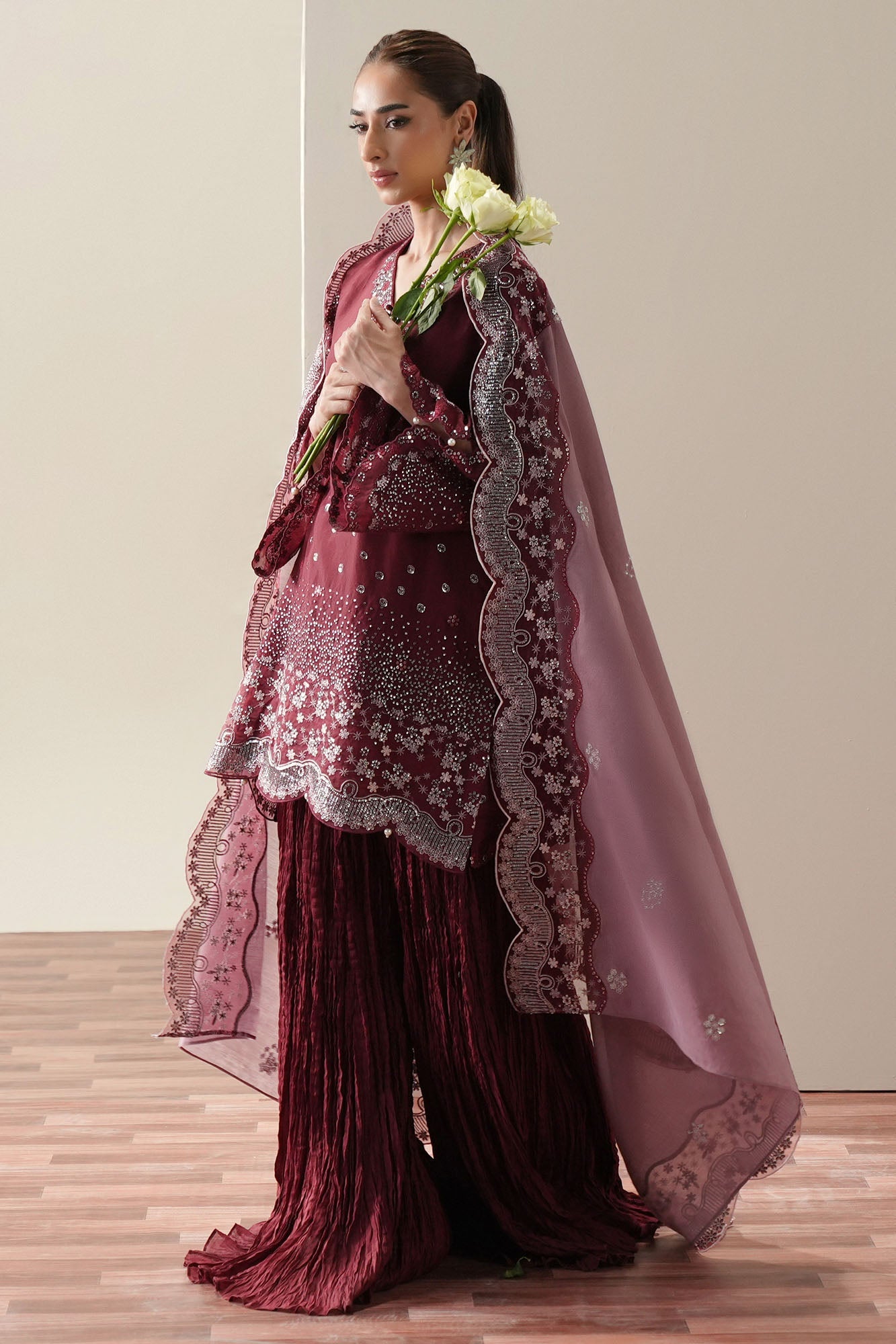 SCARLET STARDUST  - 4PC SILK EMBROIDERED SUIT