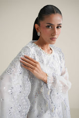BLUE FROST-4PC NET EMBROIDERED SUIT