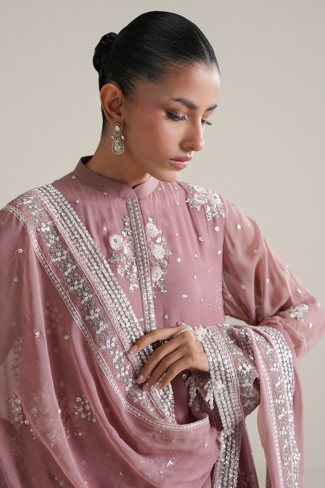 ROSEWOOD PINK-4PC CHIFFON EMBROIDERED SUIT