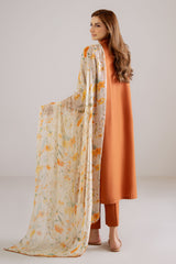 BURNT ORANGE-3PC (SHIRT, TROUSER & DUPATTA)