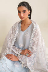 ICE BLUE CHARM-4PC ORGANZA EMBROIDERED SUIT