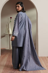 SLATE PETALS -3PC EMBROIDERED LAWN SUIT