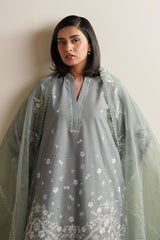 AQUA REVERIE-3PC EMBROIDERED LAWN SUIT