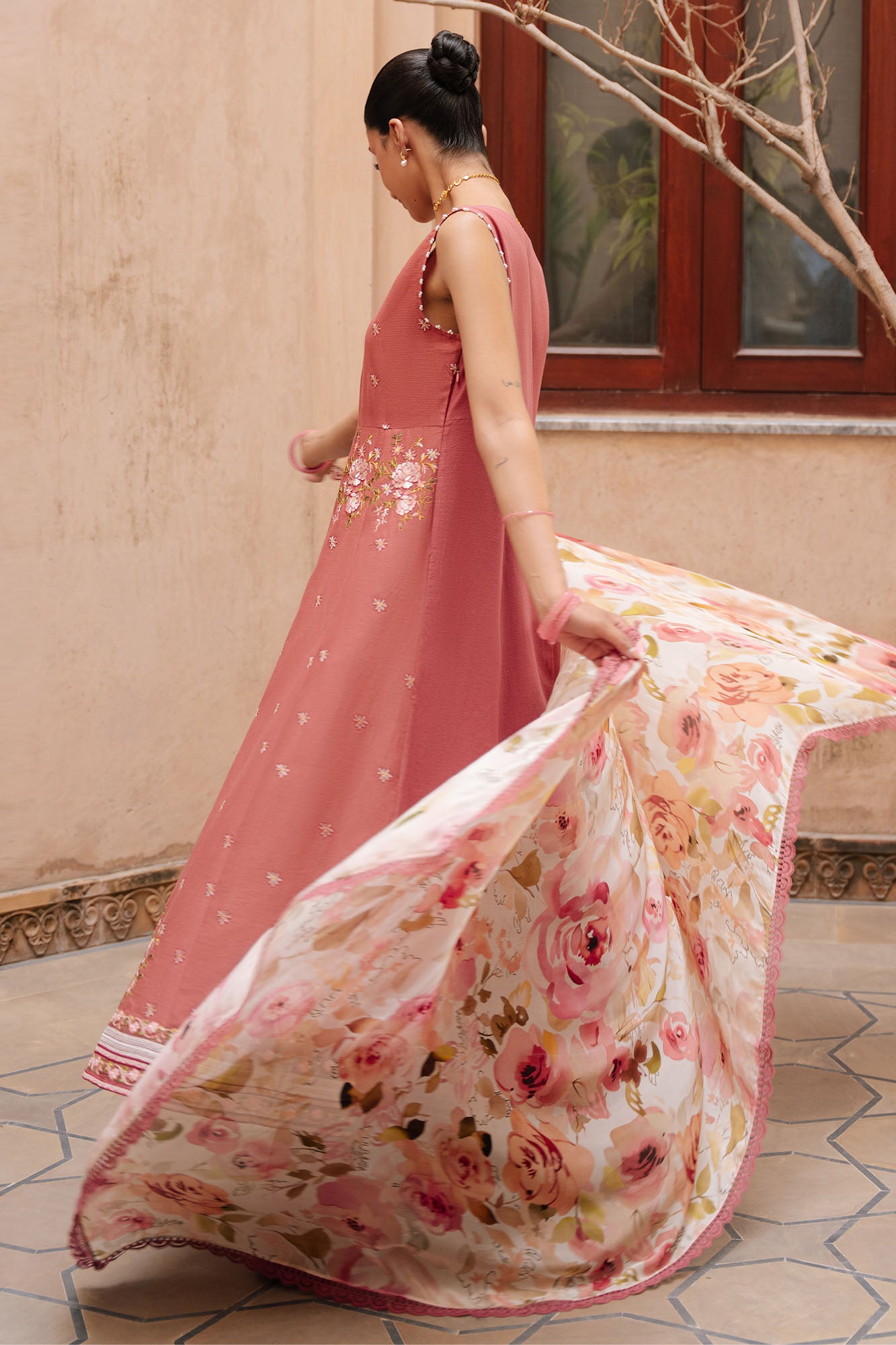 ROSEATE WHISPER-3PC EMBROIDERED LAWN SUIT