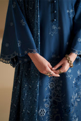 COBALT SILK-3PC CHIKANKARI SUIT