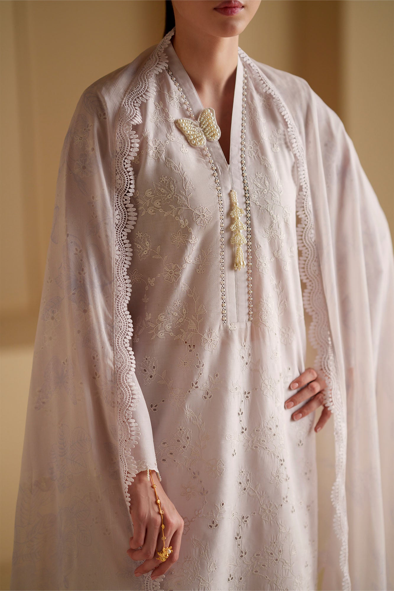 LAVENDER WHITE-3PC CHIKANKARI SUIT