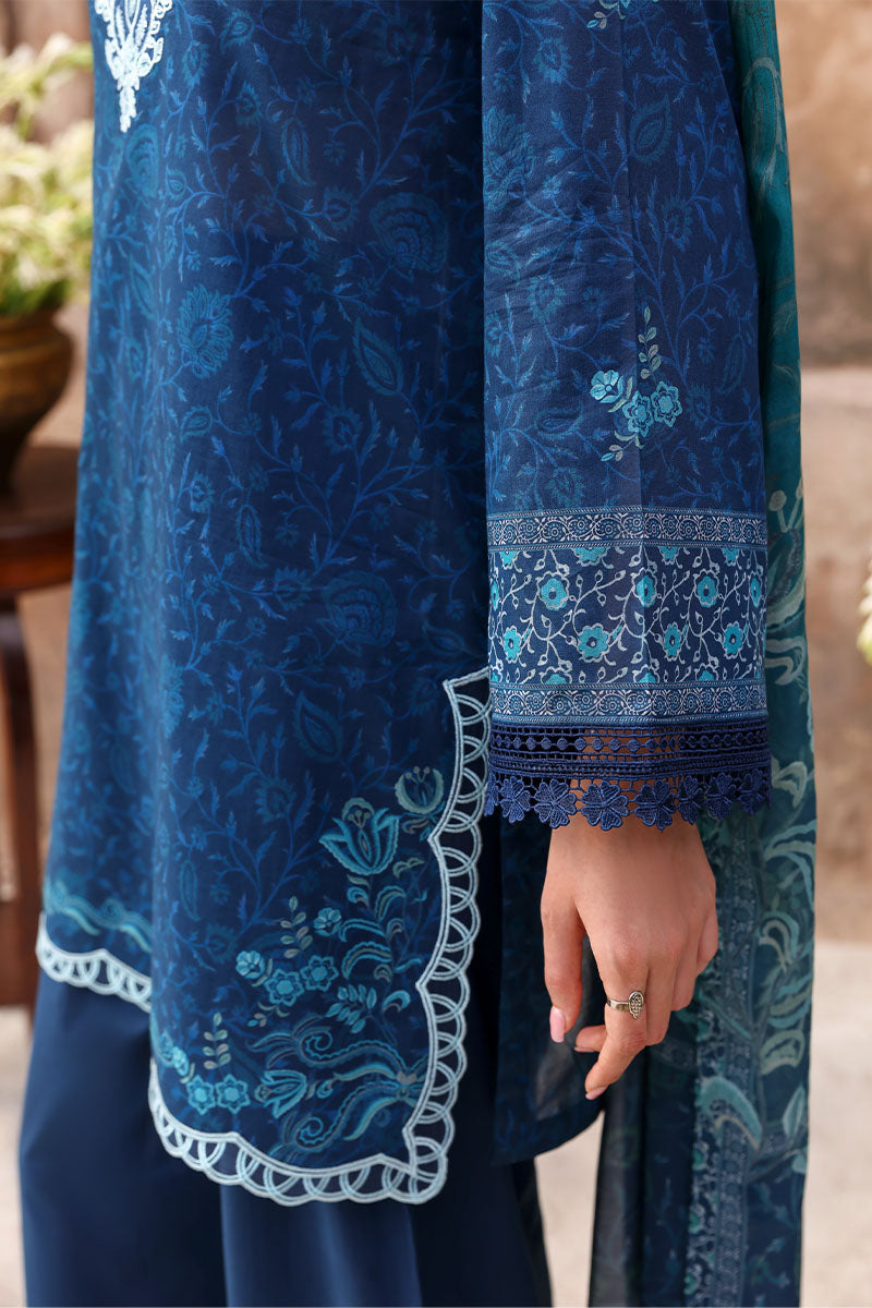PRUSSIAN WAVES-3PC PRINTED LAWN SUIT