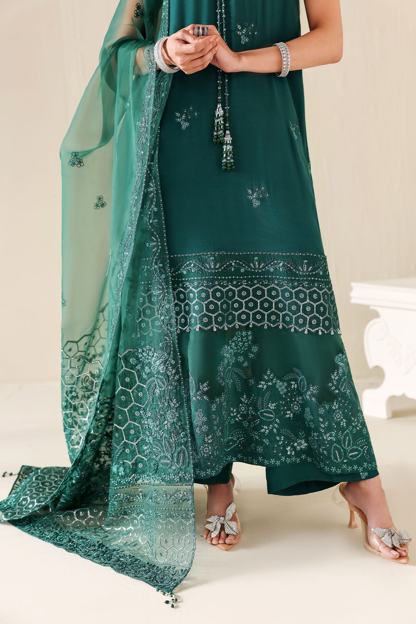EMERALD MOSS-3PC SILK EMBROIDERED SUIT