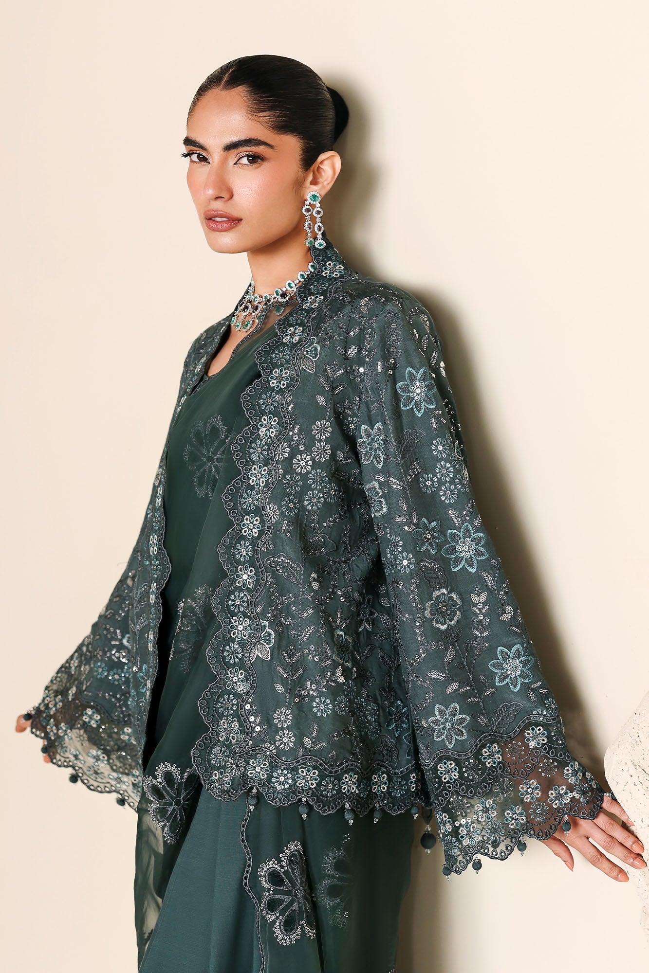 DARK SEA-3PC SILK EMBROIDERED SUIT