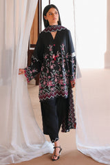 MIDNIGHT FLORA-3PC SATIN EMBROIDERED SUIT
