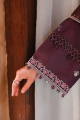 MULBERRY BROWN-3PC SATIN EMBROIDERED SUIT