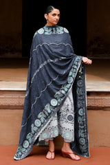 ETHNIC AZURE -3PC SATIN PRINTED SUIT