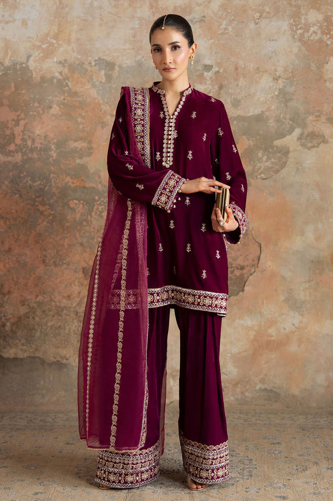 PLUM ATELIER-3PC  VELVET EMBROIDERED SUIT