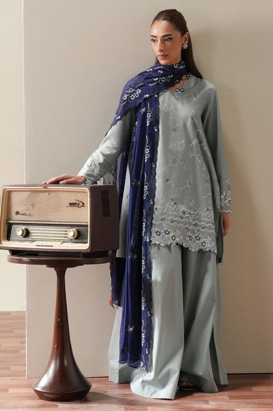 AQUA SMOKE-3PC EMBROIDERED SUIT