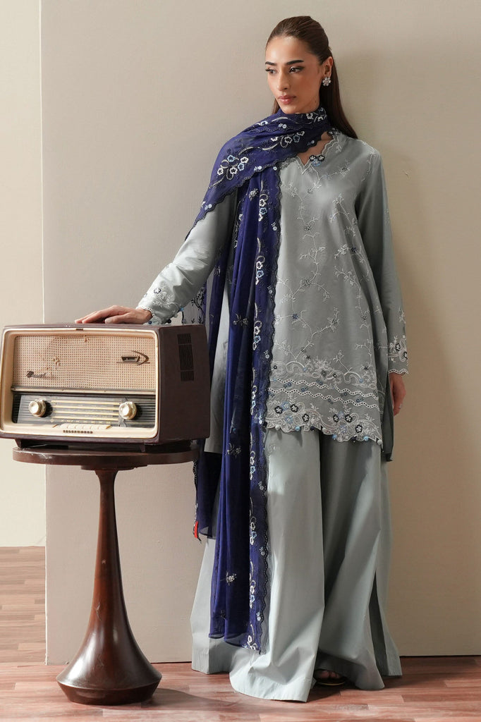 AQUA SMOKE-3PC EMBROIDERED SUIT