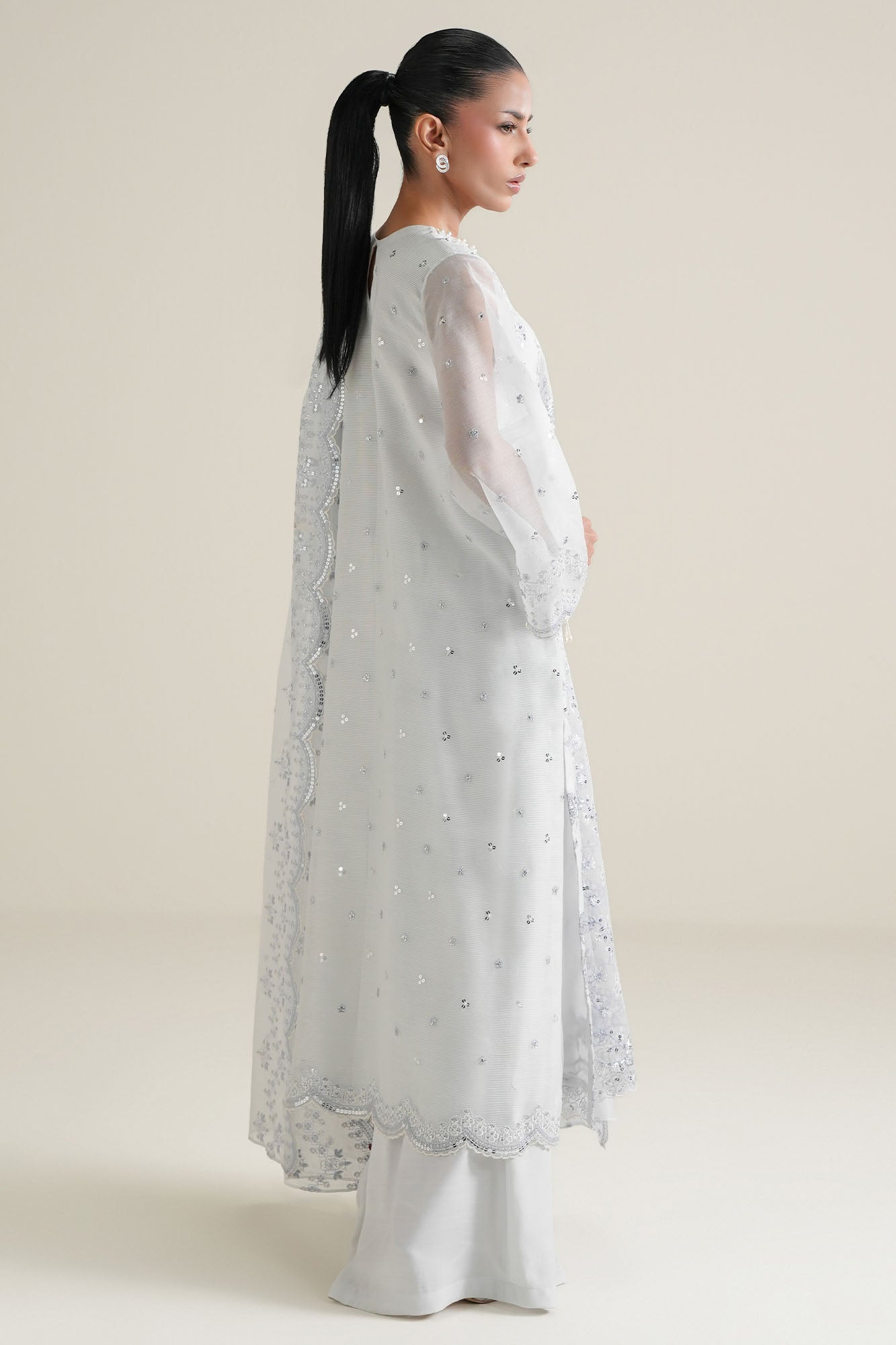 BLUE FROST-4PC NET EMBROIDERED SUIT