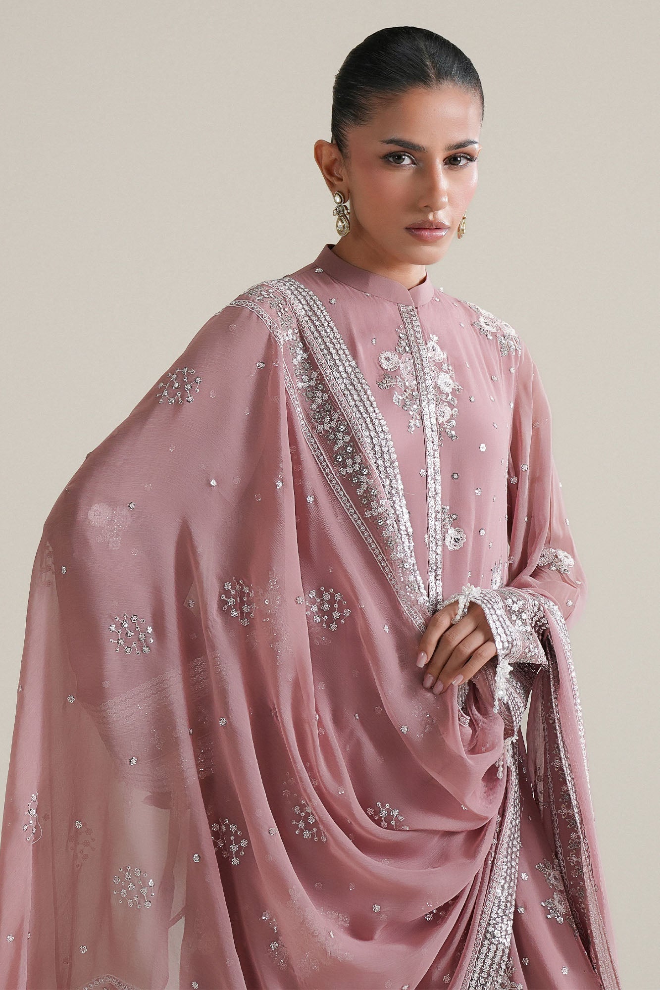 ROSEWOOD PINK-4PC CHIFFON EMBROIDERED SUIT