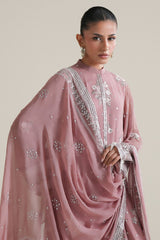 ROSEWOOD PINK-4PC CHIFFON EMBROIDERED SUIT