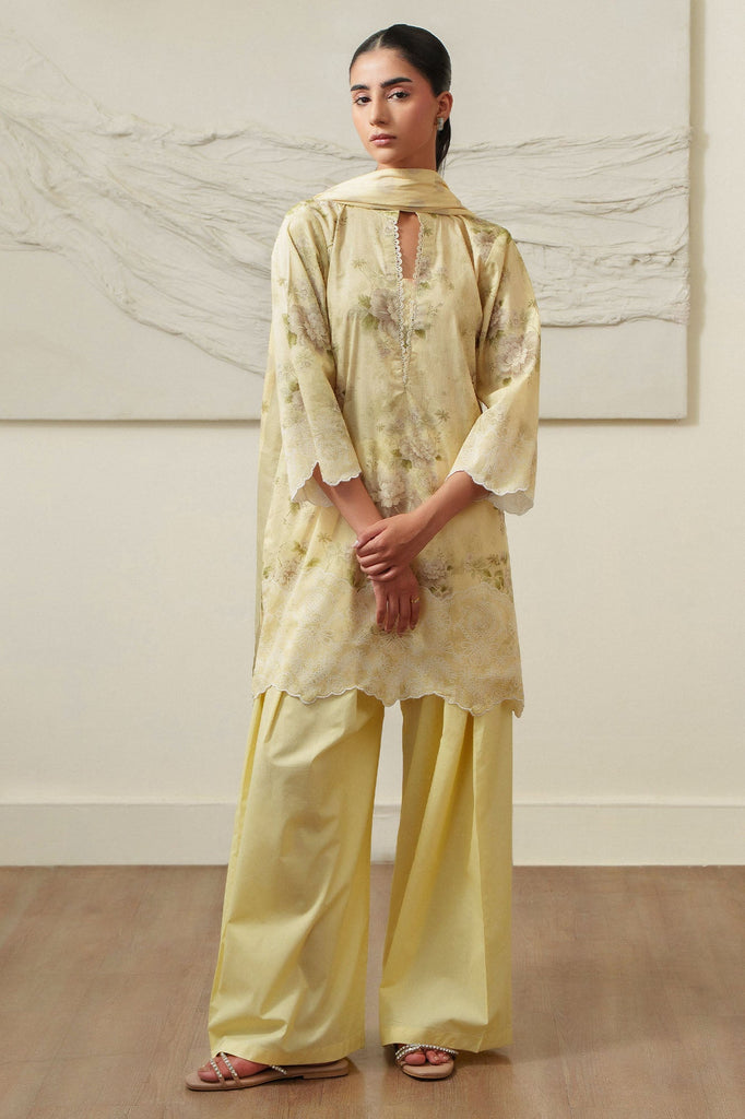 OCHRE CHARM-3 PIECE PRINTED LAWN SUIT