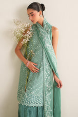 OCEAN ELEGANCE-4PC CHIFFON EMBROIDERED SUIT