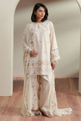 IVORY MOSIAC-3PC EMBROIDERED LAWN SUIT