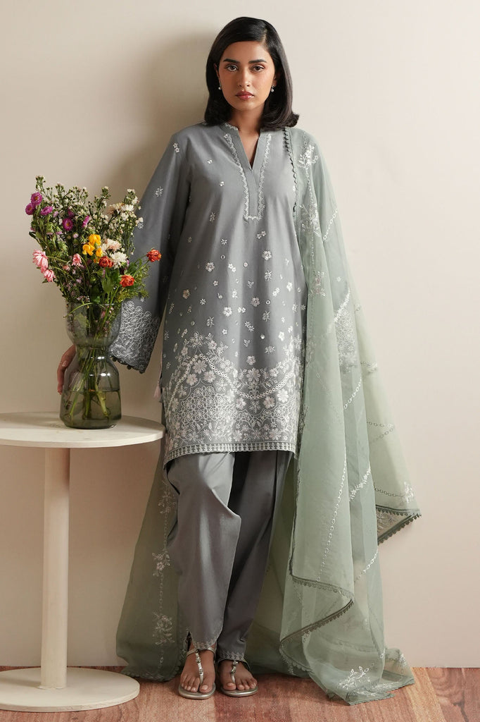 AQUA REVERIE-3PC EMBROIDERED LAWN SUIT