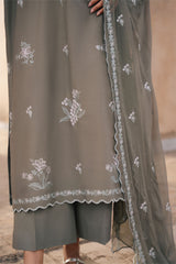 OLIVINE BLOOM-3PC EMBROIDERED LAWN SUIT