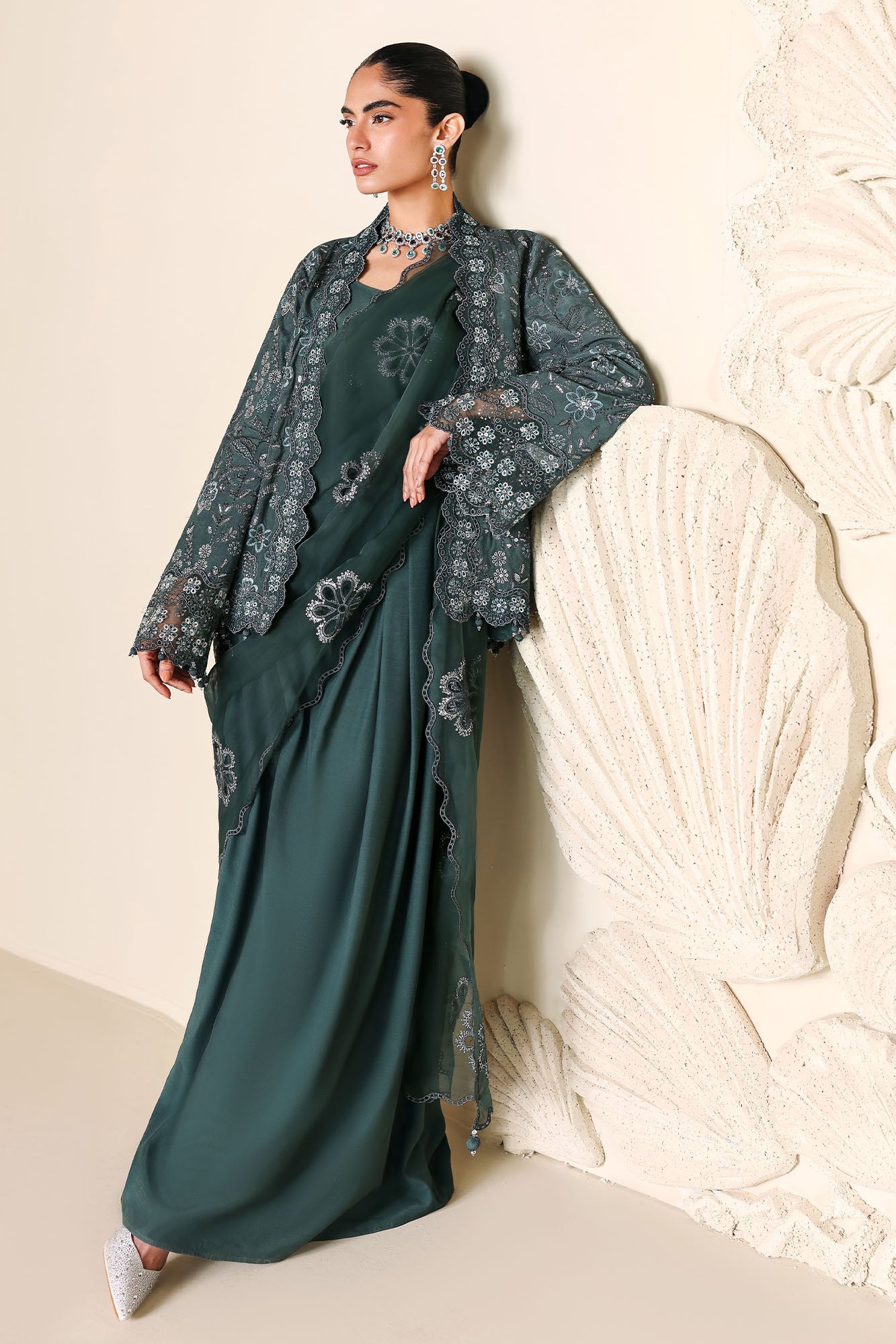 DARK SEA-3PC SILK EMBROIDERED SUIT