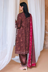 SEPIA BLOOM-3PC SATIN PRINTED SUIT