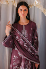MULBERRY BROWN-3PC SATIN EMBROIDERED SUIT