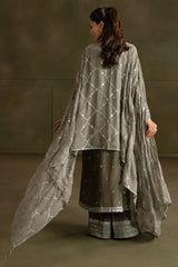 GRAY HUES-3PC VELVET EMBROIDERED SUIT