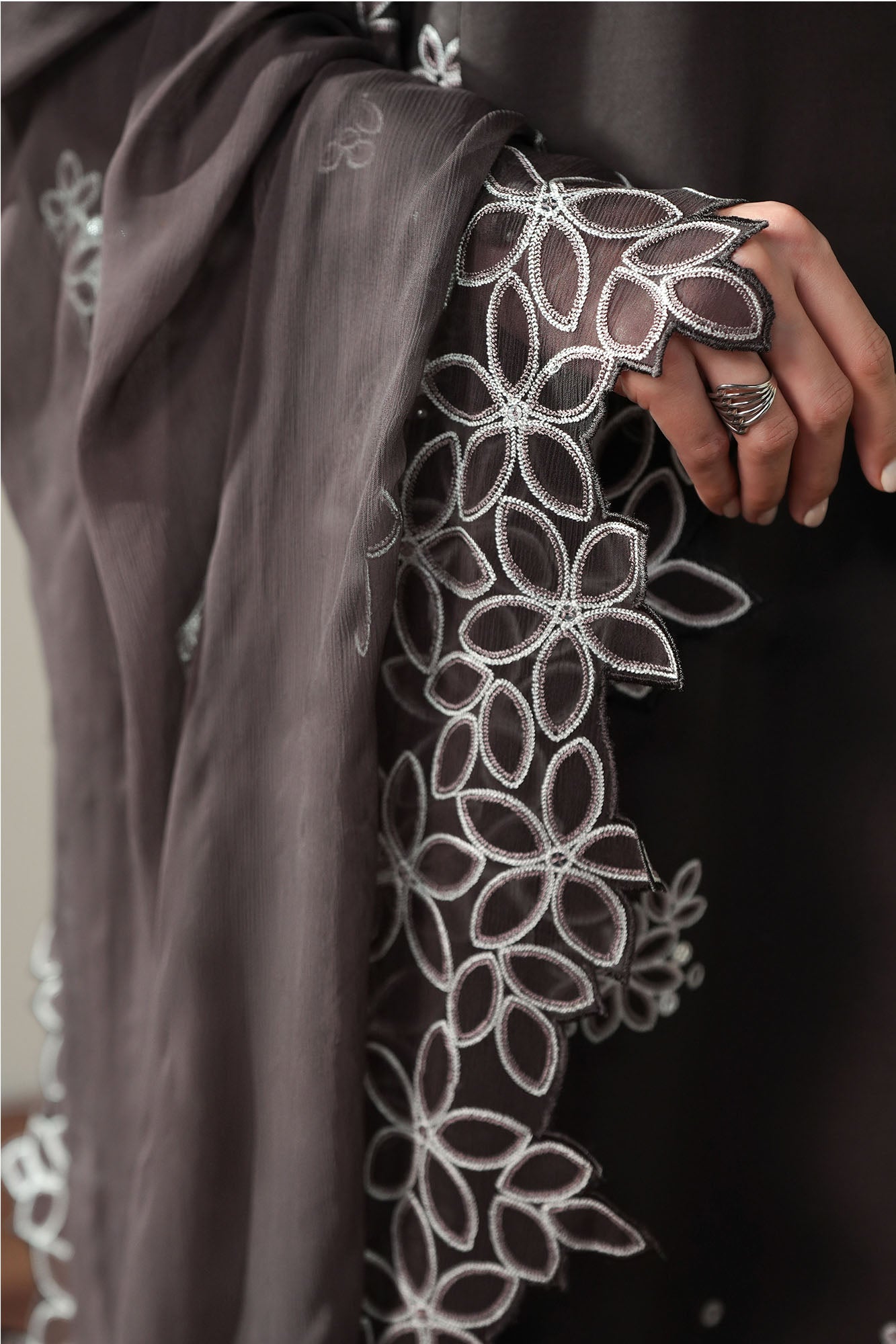 SEAL BROWN-3PC EMBROIDERED SUIT