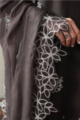 SEAL BROWN-3PC EMBROIDERED SUIT