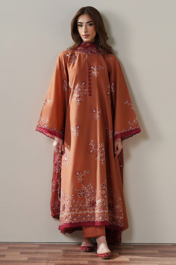 SCARLET EMBER-3PC EMBROIDERED SUIT