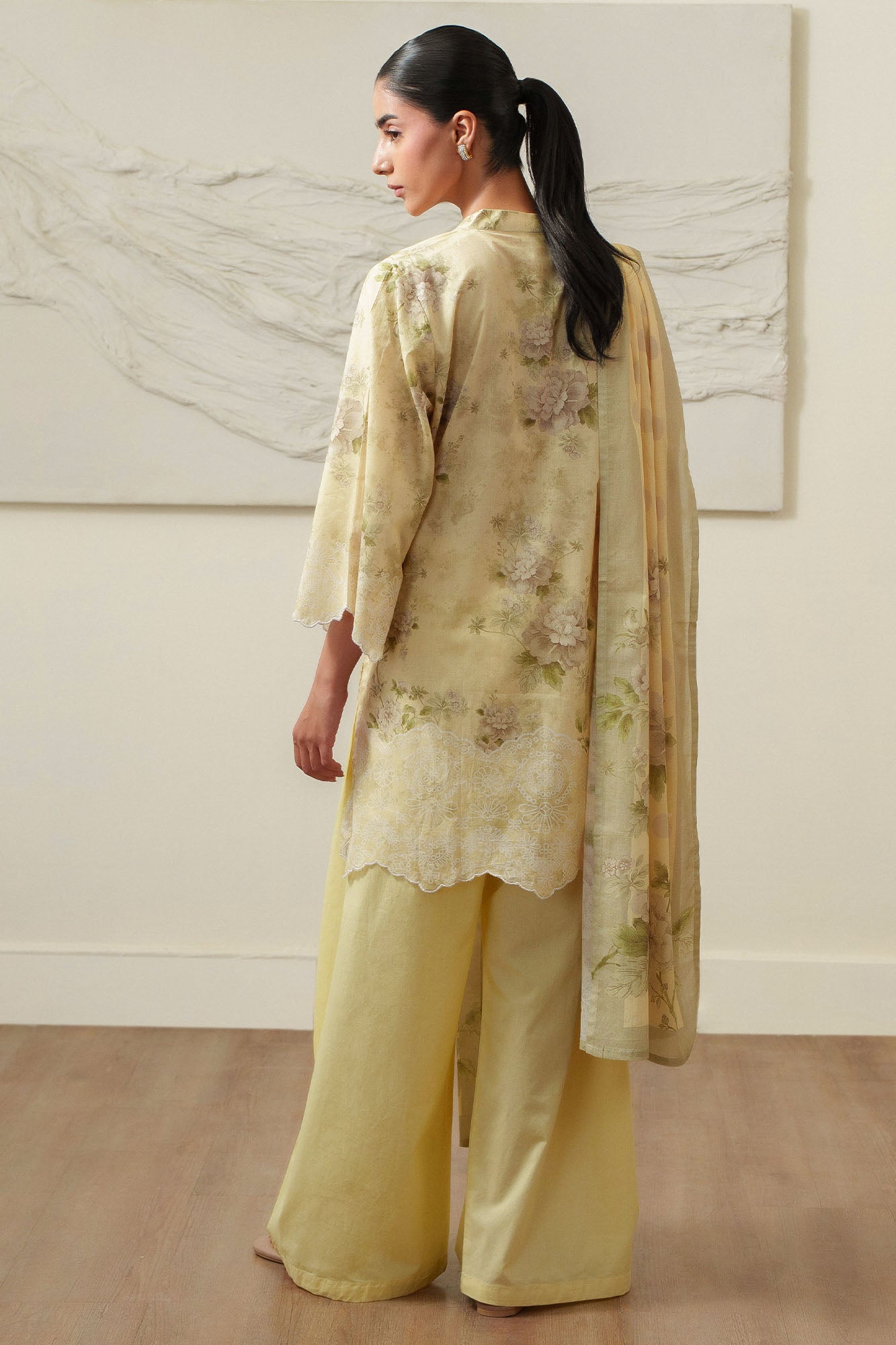 OCHRE CHARM-3 PIECE PRINTED LAWN SUIT