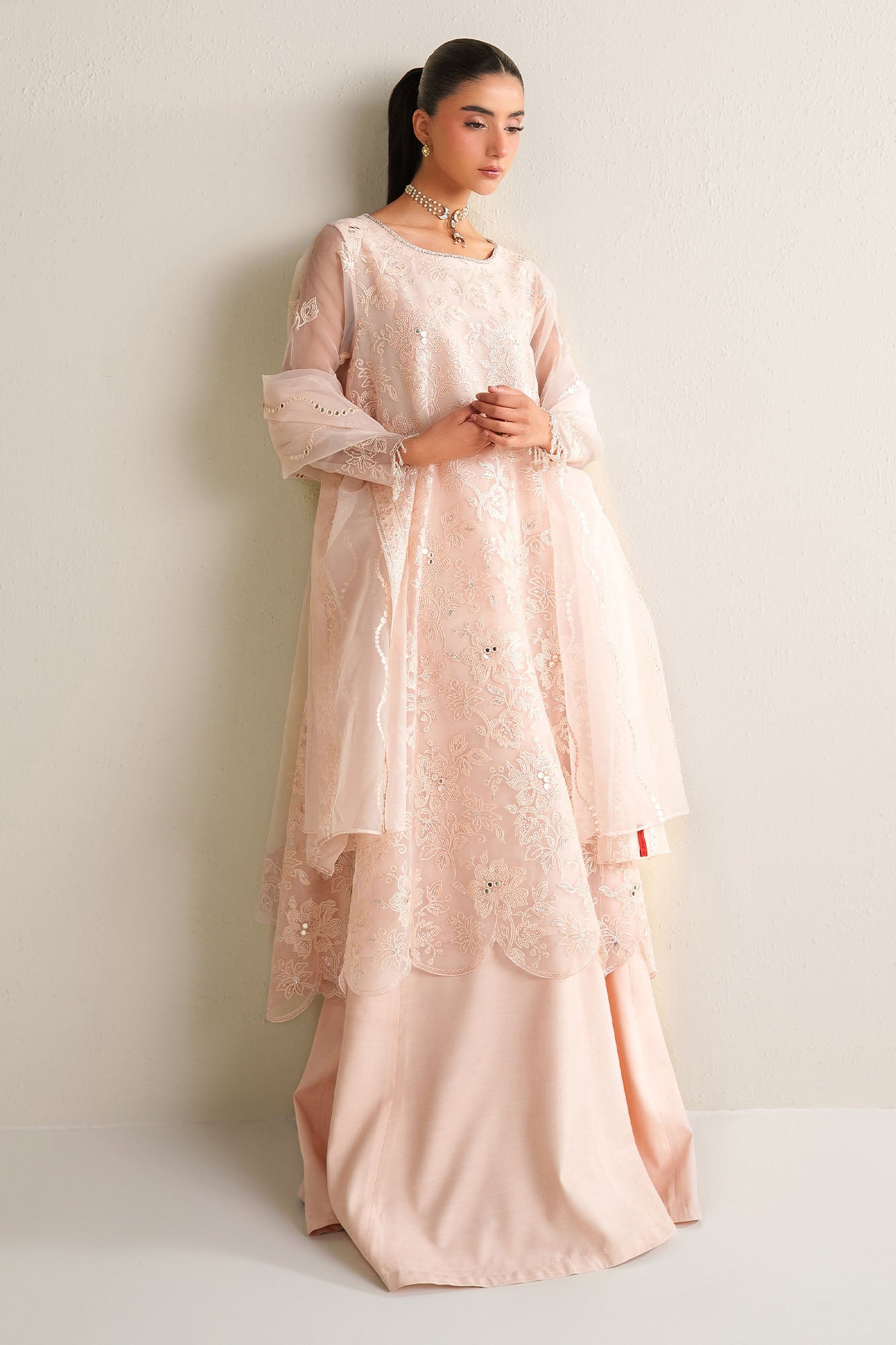 BLUSH SERENITY-4PC ORGANZA EMBROIDERED SUIT