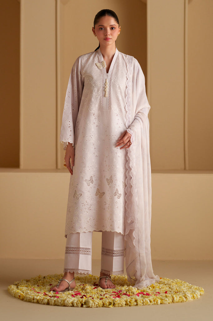 LAVENDER WHITE-3PC CHIKANKARI SUIT
