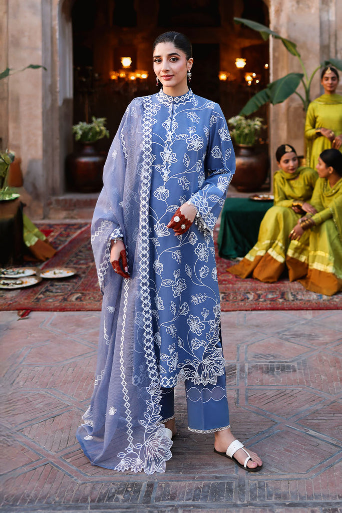 ETHNIC BLUE-3PC EMBROIDERED LAWN SUIT