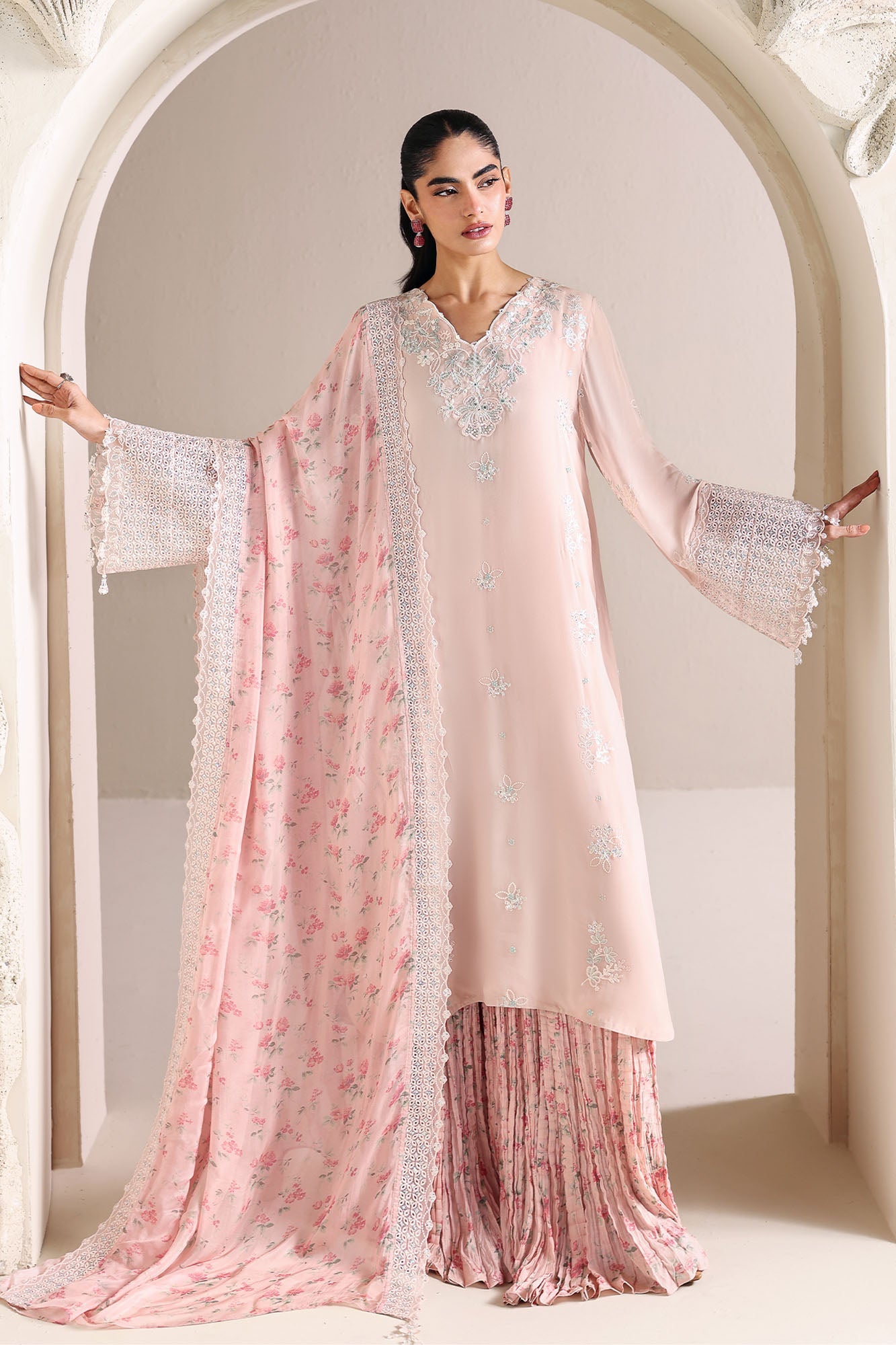 PINK BLOSSOM-4PC CHIFFON EMBROIDERED SUIT