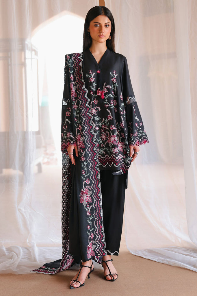 MIDNIGHT FLORA-3PC SATIN EMBROIDERED SUIT