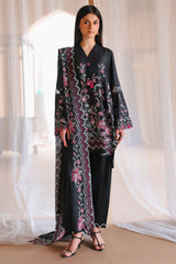 MIDNIGHT FLORA-3PC SATIN EMBROIDERED SUIT