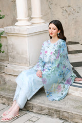 AQUA GLINT-3PC EMBROIDERED LAWN SUIT